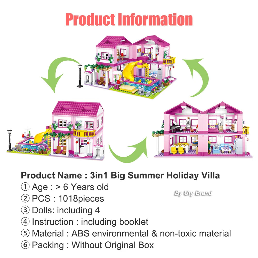 Pink Villa Castle Building Blocks Set