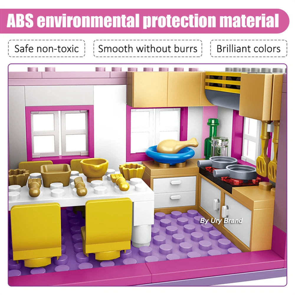 Pink Villa Castle Building Blocks Set