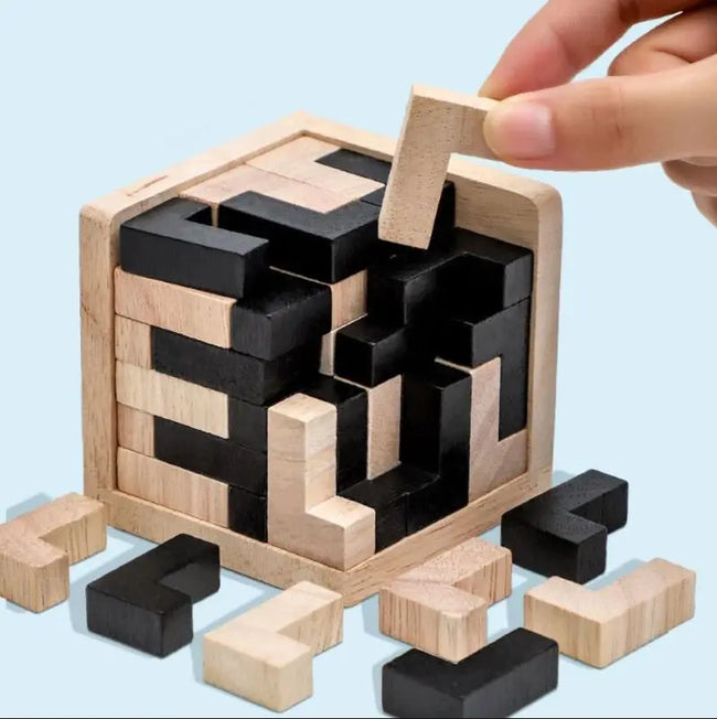 3D Cube Puzzle Luban – Interlocking Creative Educational Wooden Toy Hover Image