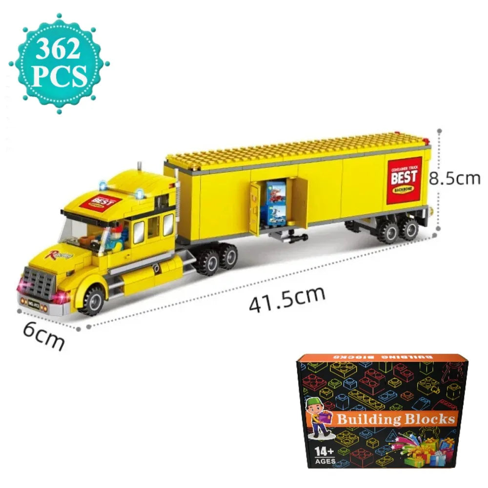 Transporter Truck & Bus Station Building Blocks Set