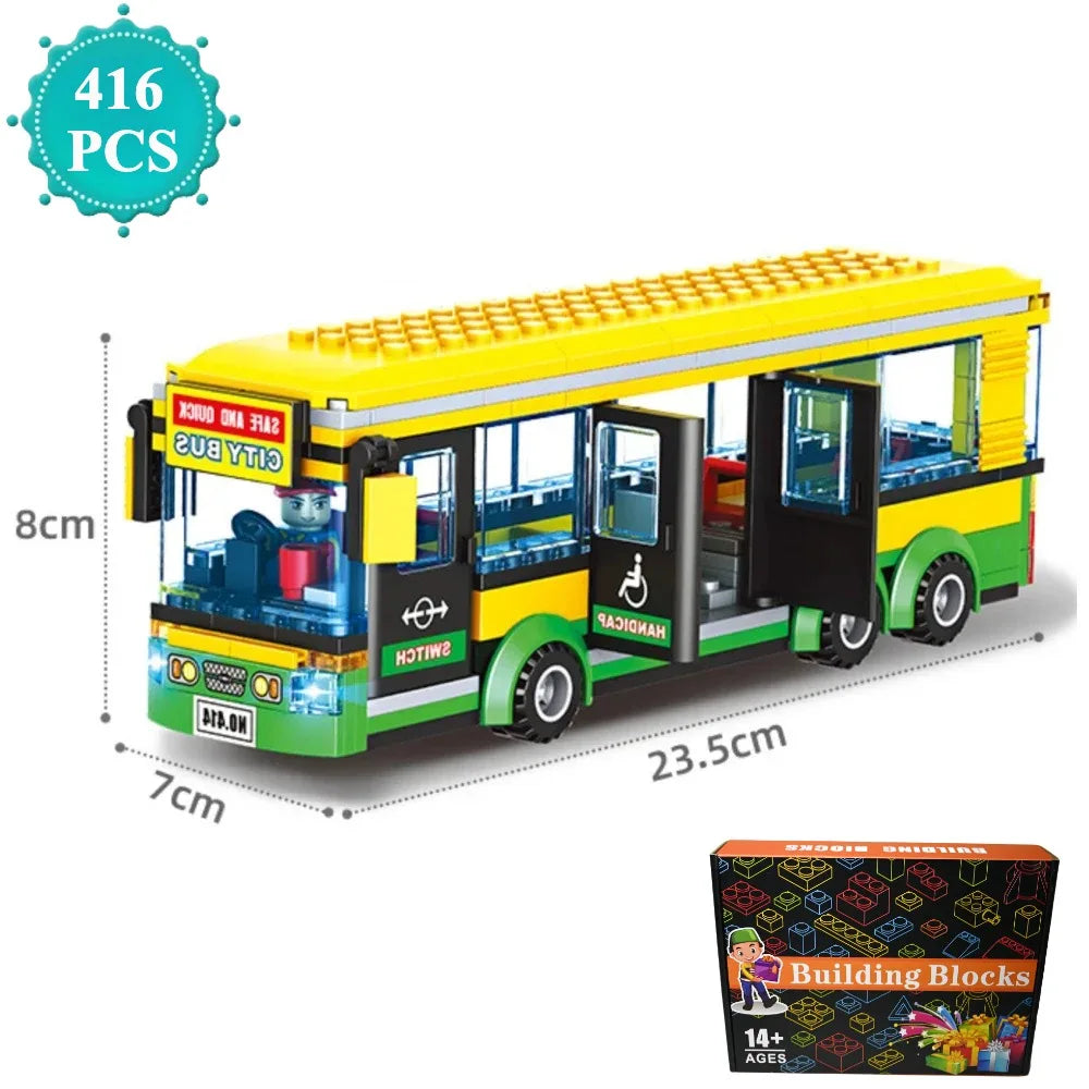 Transporter Truck & Bus Station Building Blocks Set