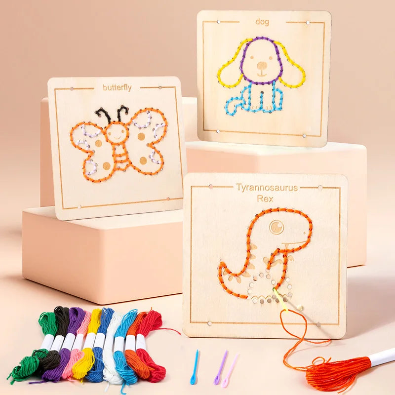 Kids Embroidery Puzzle – Wooden Lacing & Threading Activity Toy