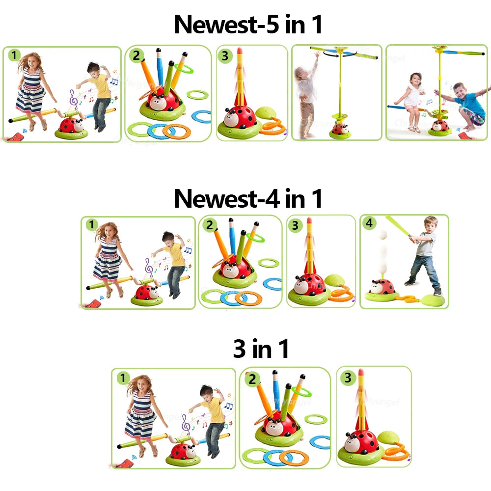 3 in 1 Musical Jump & Sports Toss Ring Game Toy with Rocket Launcher