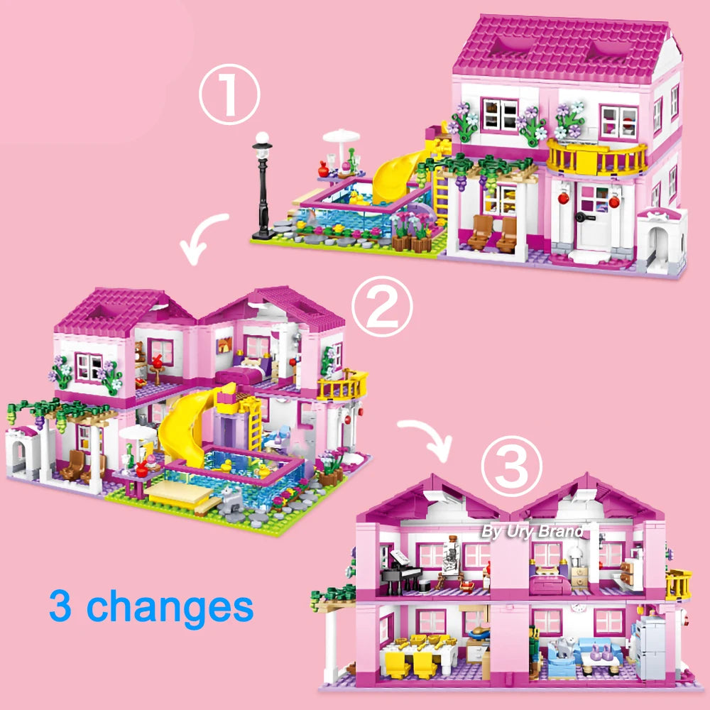 Pink Villa Castle Building Blocks Set