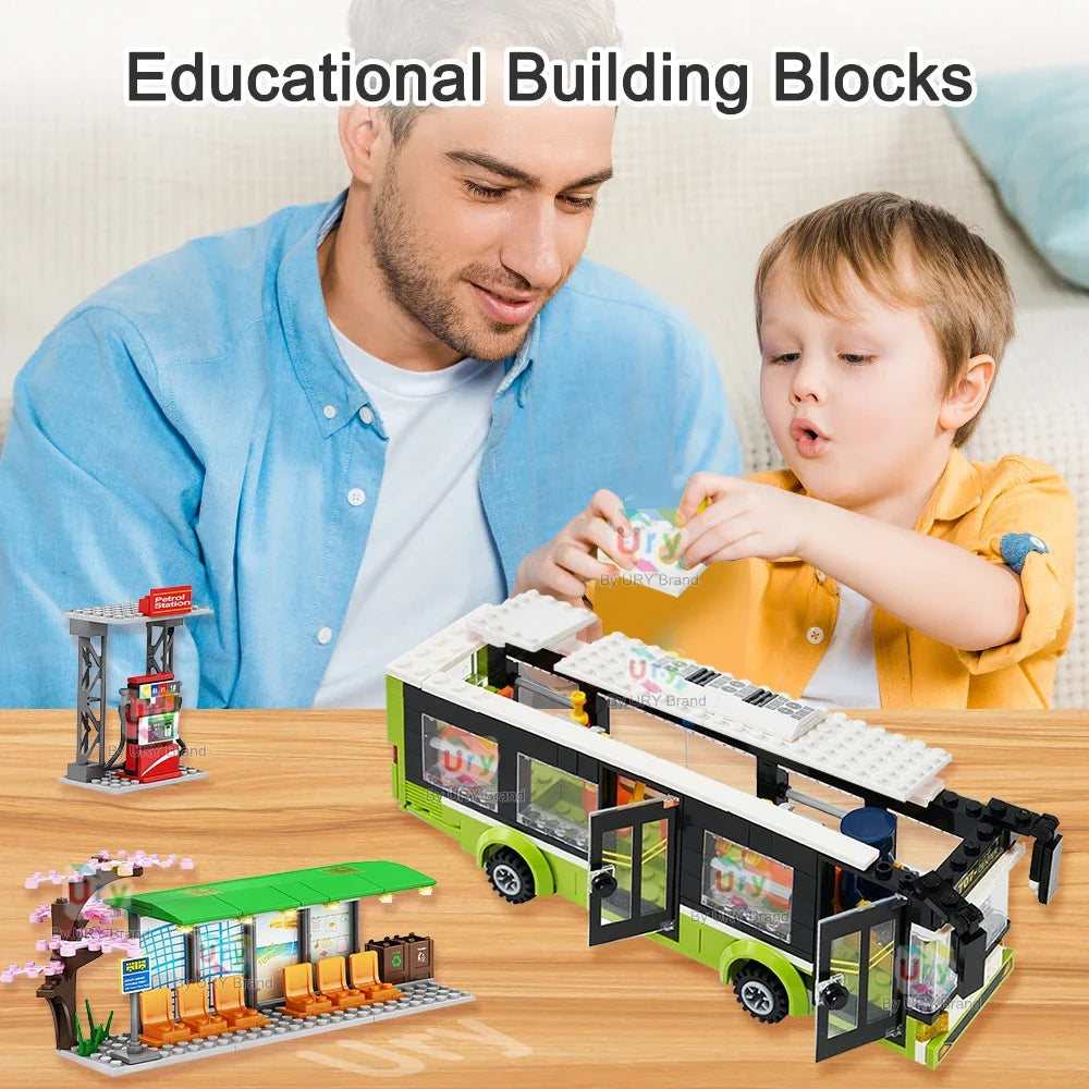 Passenger Bus Station Building Blocks Set