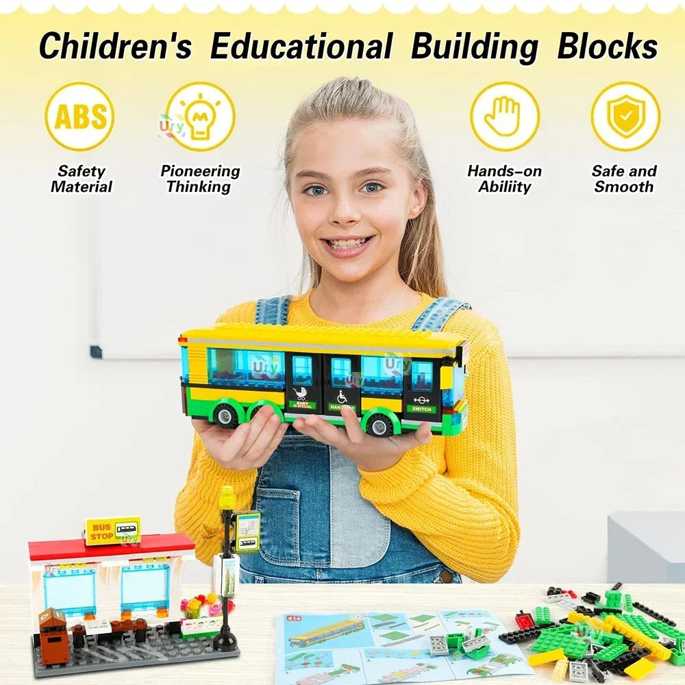 Transporter Truck & Bus Station Building Blocks Set