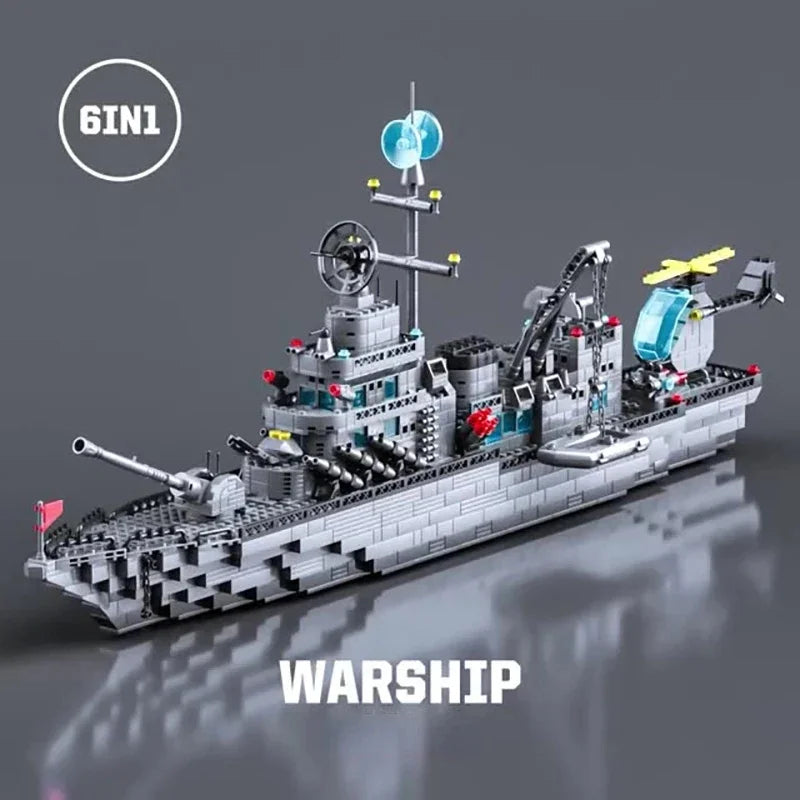 6-in-1 Military Navy Ship Building Blocks Set