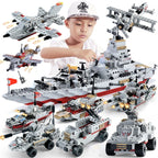 Navy War Chariot Ship Army Boat & Plane Model Building Blocks Set