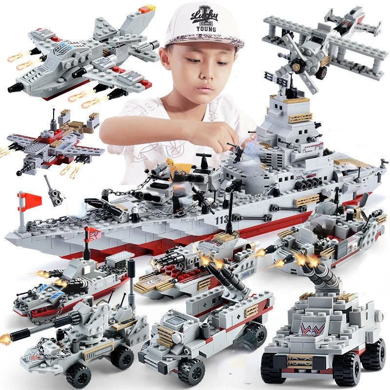 Navy War Chariot Ship Army Boat & Plane Model Building Blocks Set