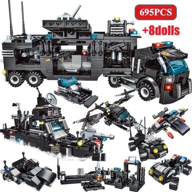 Police Station SWAT Team Military Building Blocks Set Hover Image