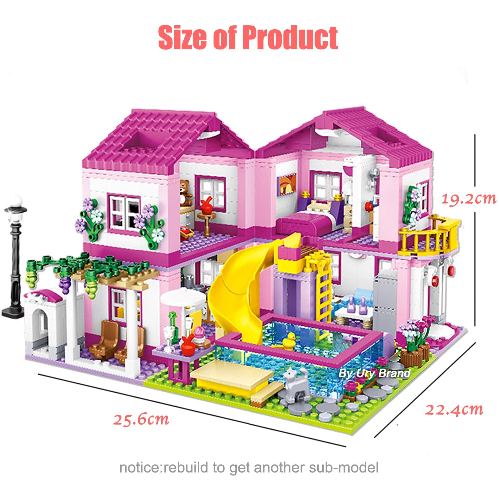 Pink Villa Castle Building Blocks Set