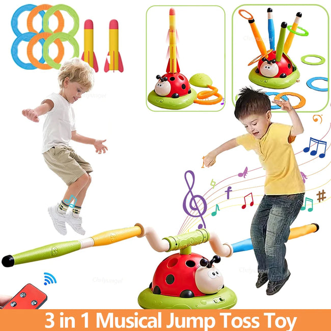 3 in 1 Musical Jump & Sports Toss Ring Game Toy with Rocket Launcher Hover Image