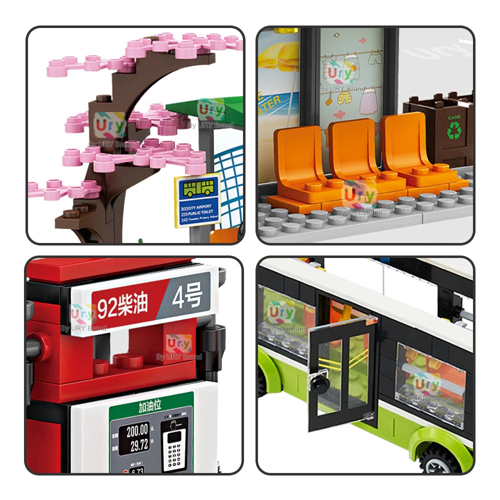 Passenger Bus Station Building Blocks Set