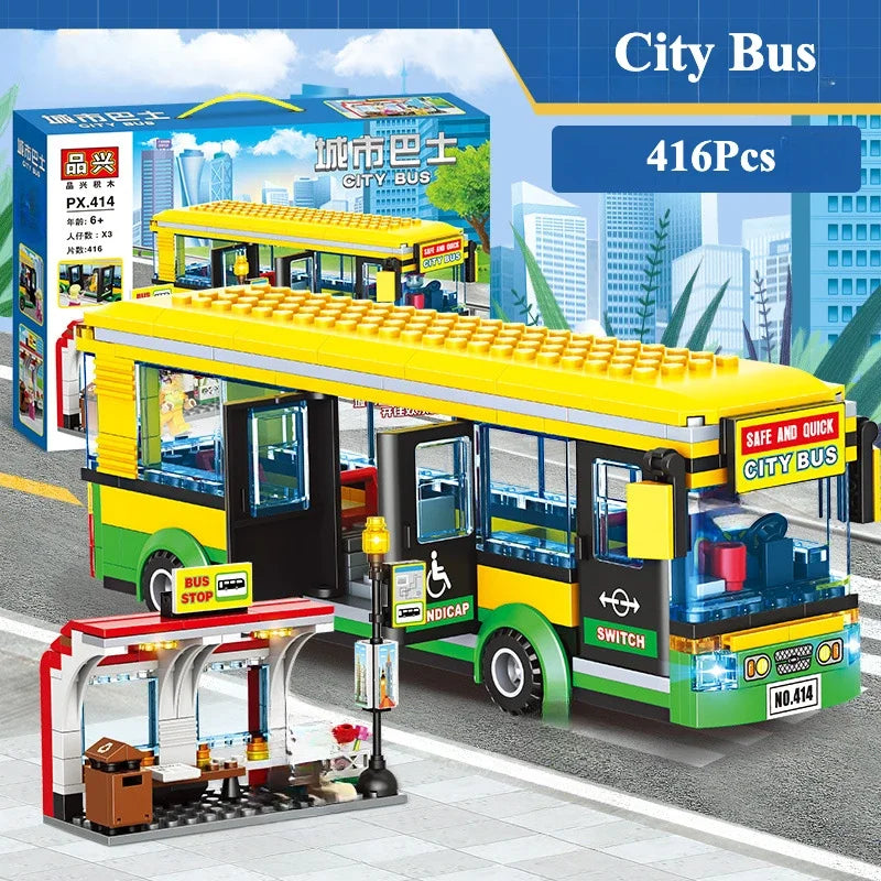 Transporter Truck & Bus Station Building Blocks Set