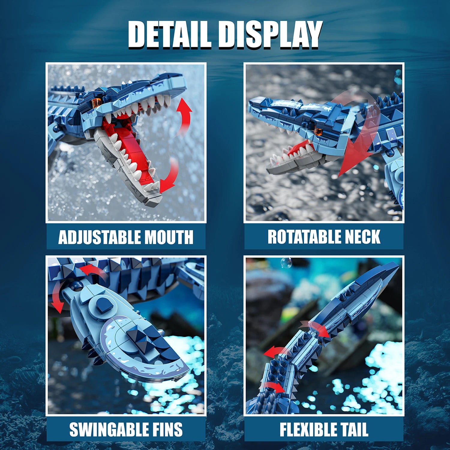 Blue Dinosaur Building Blocks Mosasaurus Model