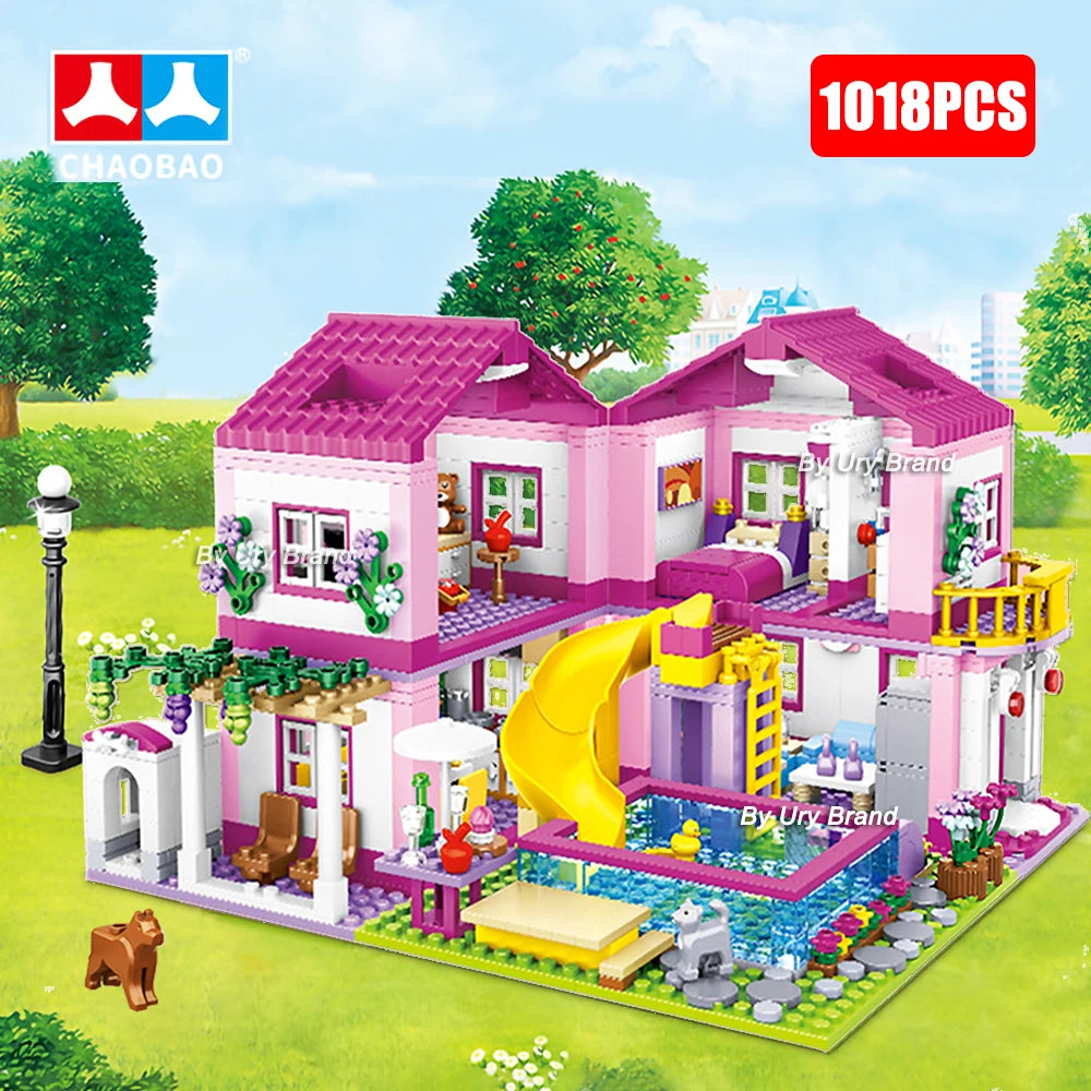 Pink Villa Castle Building Blocks Set