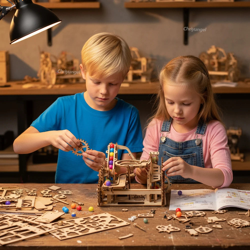 3D Wooden Marble Run Puzzle Set