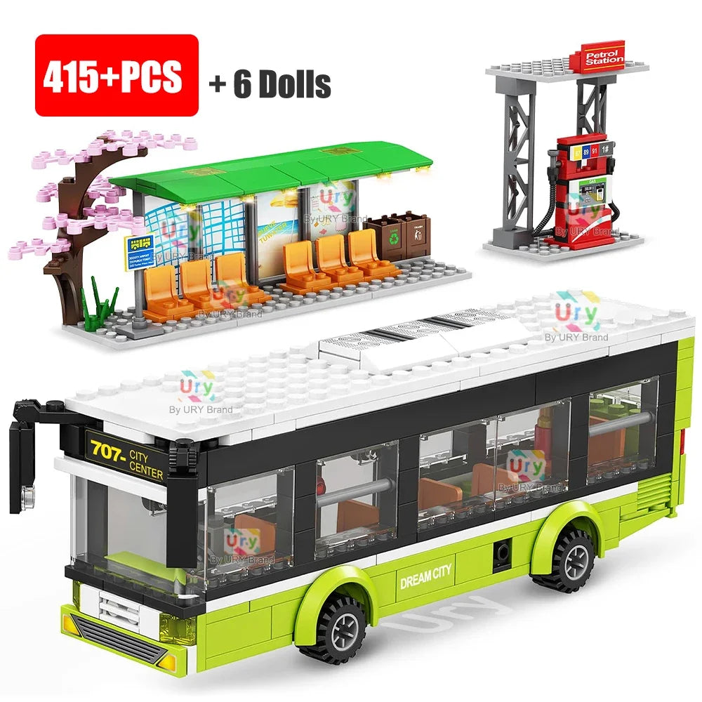 Passenger Bus Station Building Blocks Set