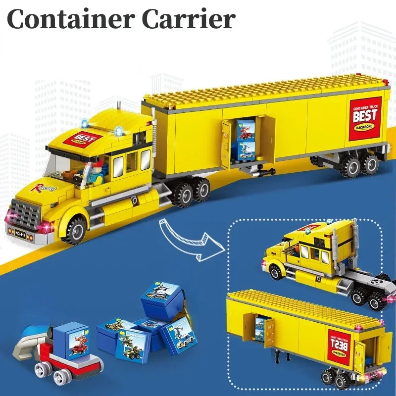 Transporter Truck & Bus Station Building Blocks Set