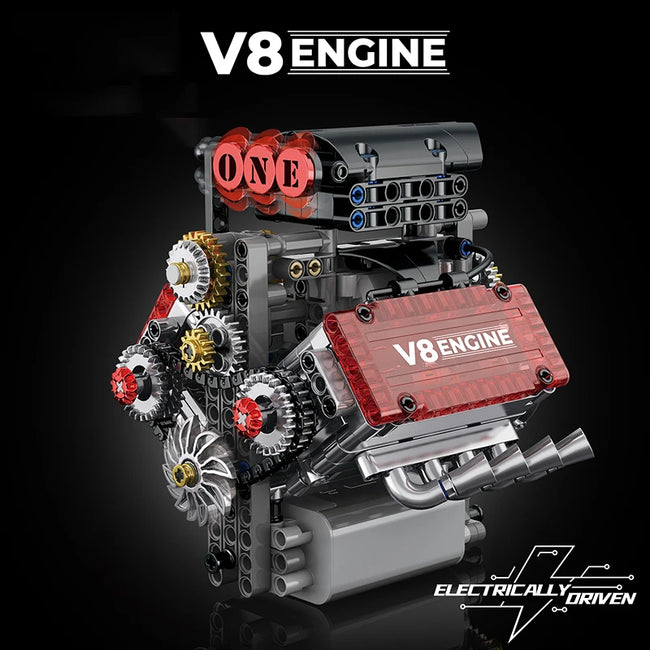 Brick V8 Engine Motorized Simulation Model Hover Image
