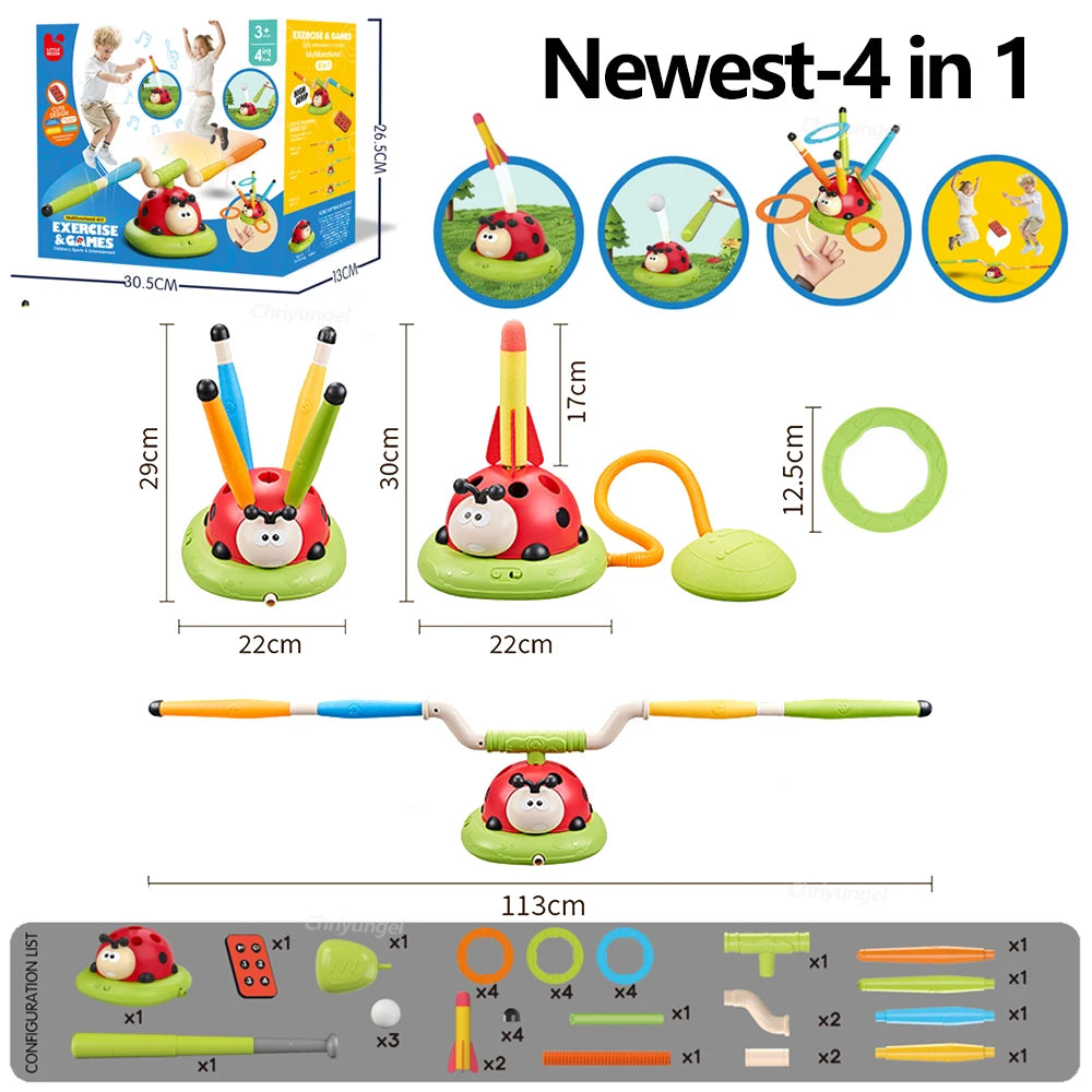 3 in 1 Musical Jump & Sports Toss Ring Game Toy with Rocket Launcher