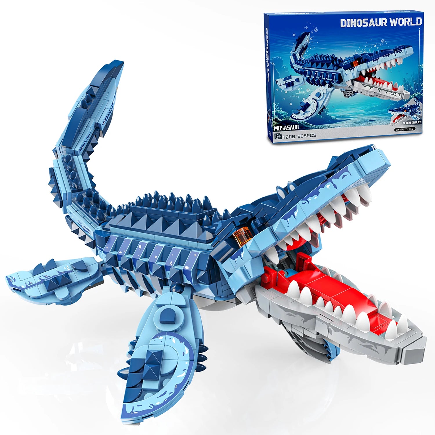 Blue Dinosaur Building Blocks Mosasaurus Model