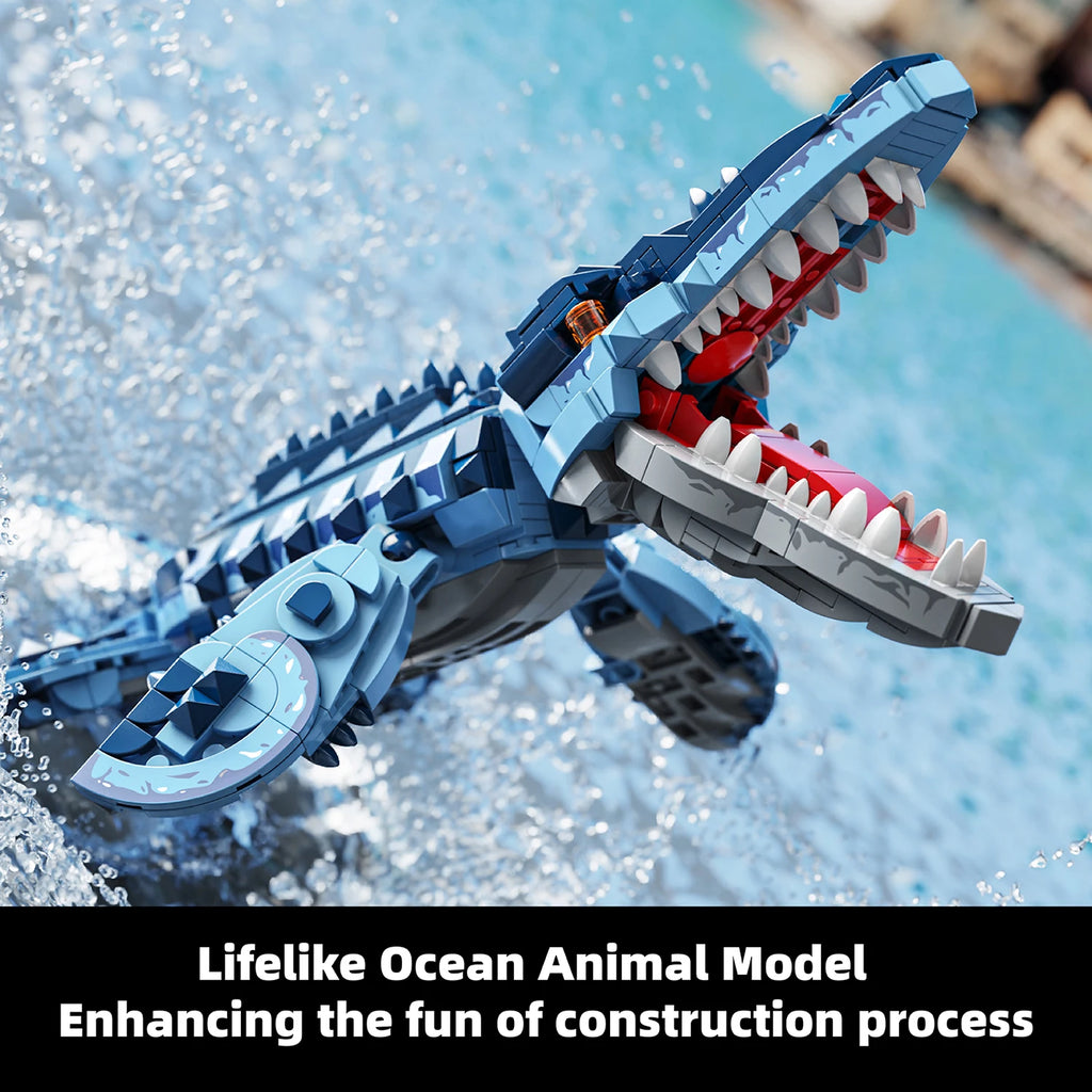 Blue Dinosaur Building Blocks Mosasaurus Model