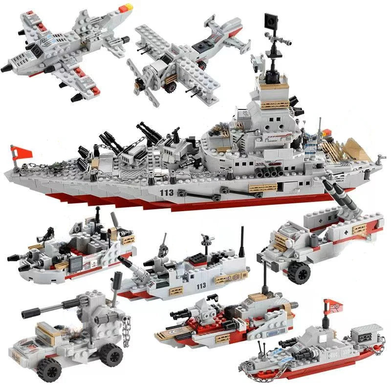 Navy War Chariot Ship Army Boat & Plane Model Building Blocks Set