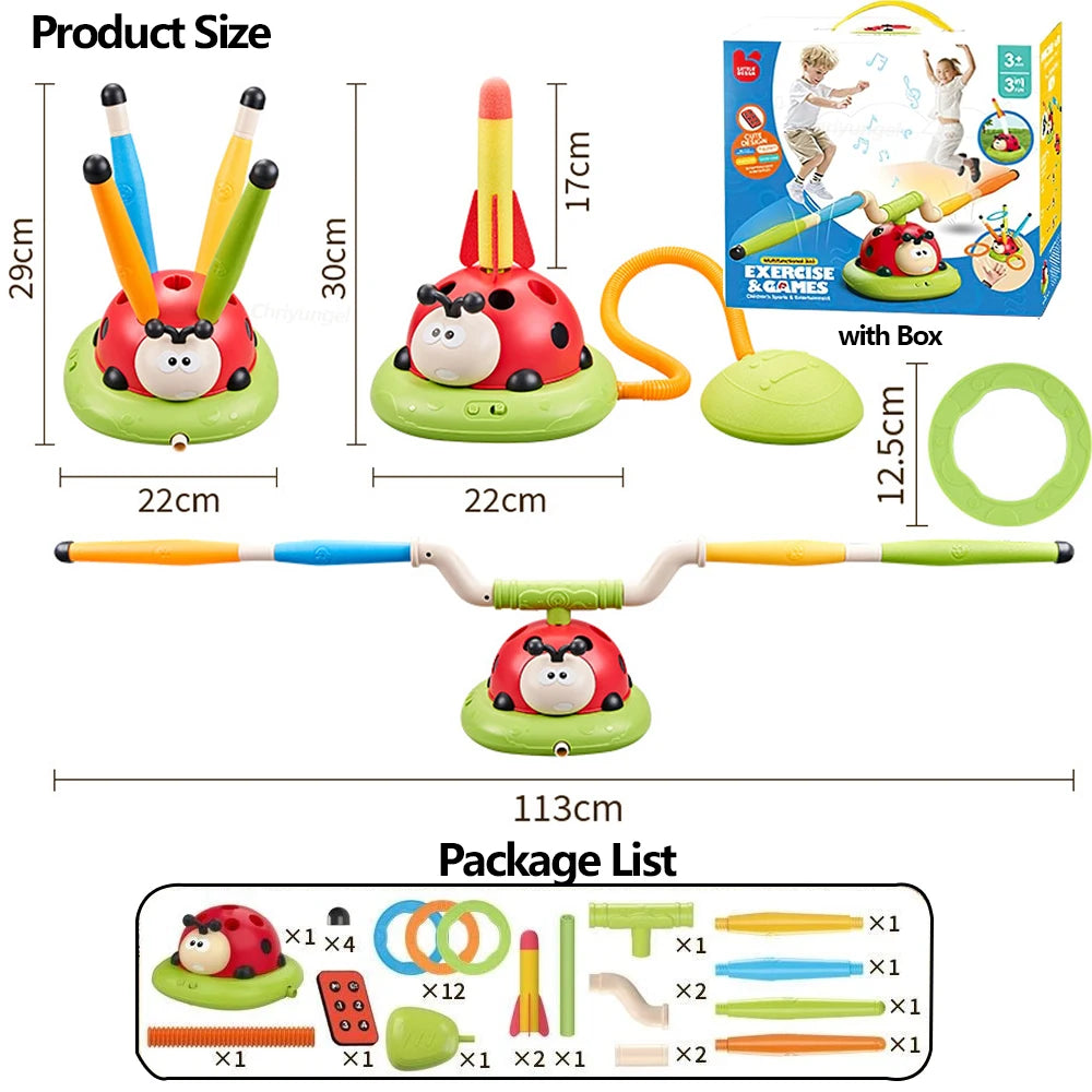 3 in 1 Musical Jump & Sports Toss Ring Game Toy with Rocket Launcher