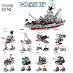Navy War Chariot Ship Army Boat & Plane Model Building Blocks Set