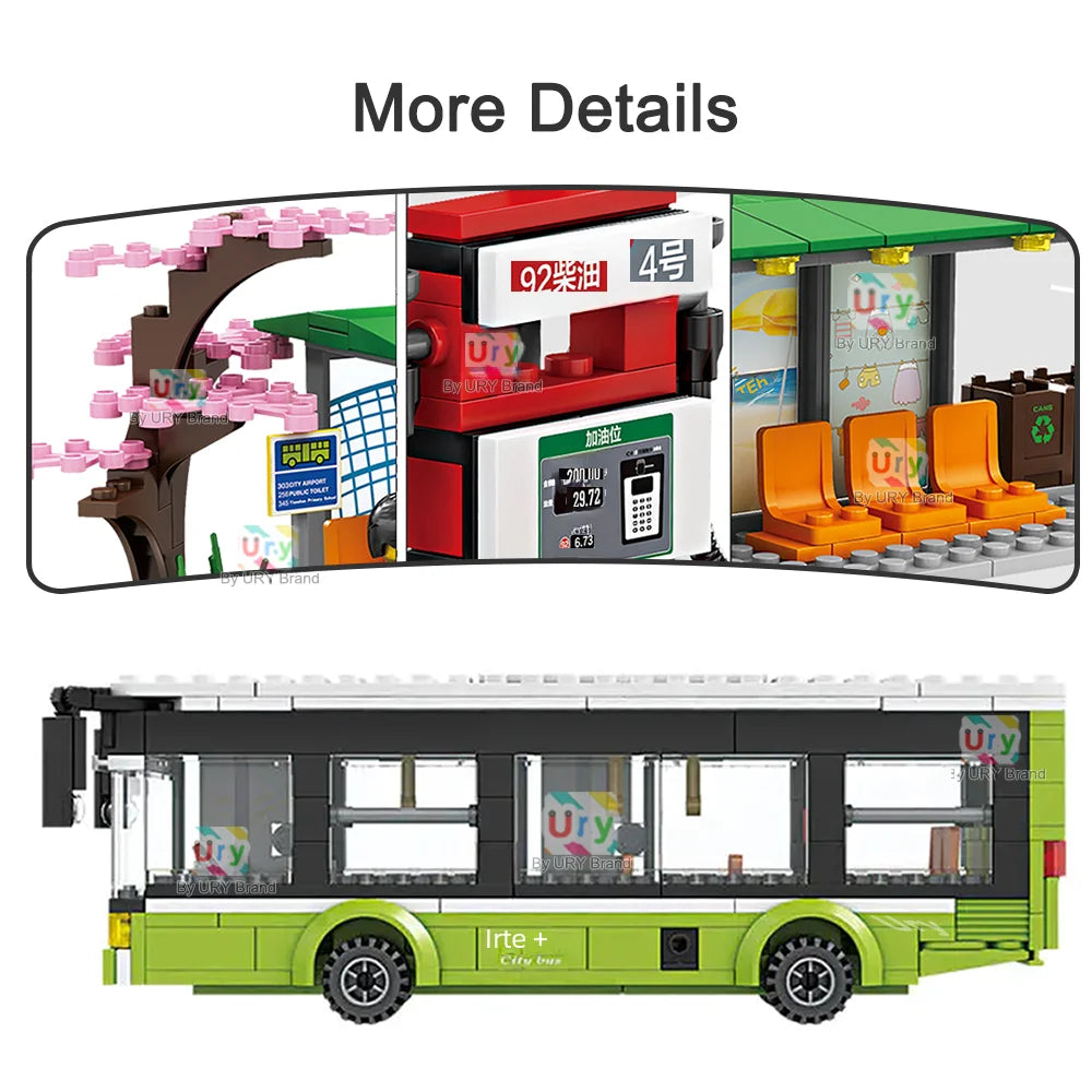 Passenger Bus Station Building Blocks Set